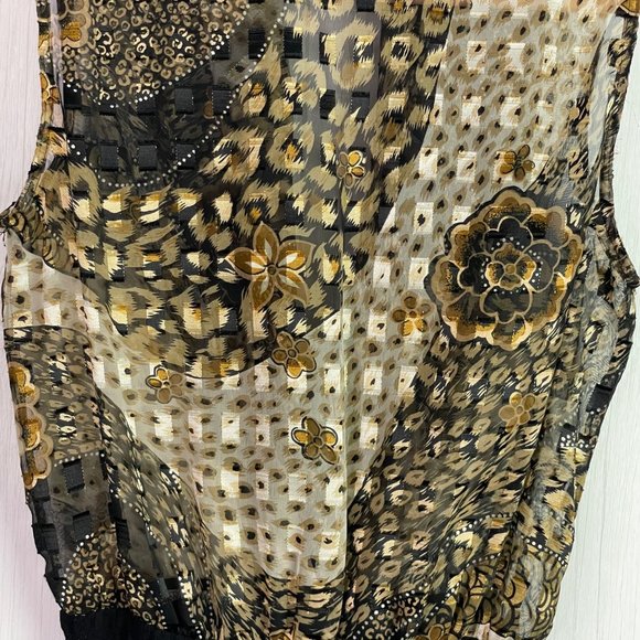 Cache Bodysuit Vintage 10 Black Gold Animal Print Floral Sleeveless Plunge Neck - Picture 14 of 15